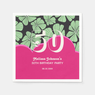 Abstract Retro Chamomile Floral Pink Birthday Napkin