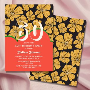 Abstract Retro Chamomile Floral Yellow Birthday Invitation