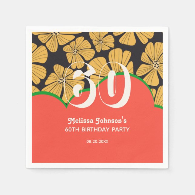 Abstract Retro Chamomile Floral Yellow Birthday Napkin (Front)