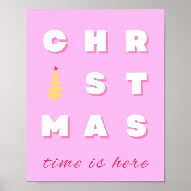 Abstract Retro Christmas Pink Holiday Decor Preppy (Front)
