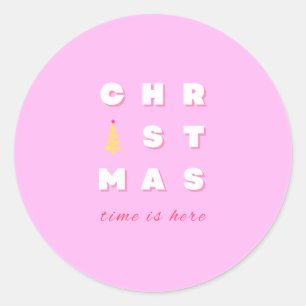 Abstract Retro Christmas Pink Holiday Decor Preppy Classic Round Sticker