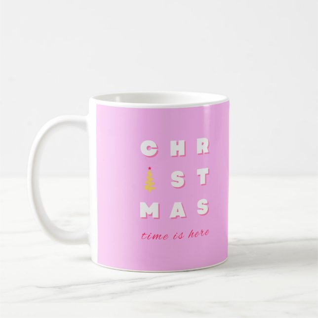 Abstract Retro Christmas Pink Holiday Decor Preppy Coffee Mug (Left)