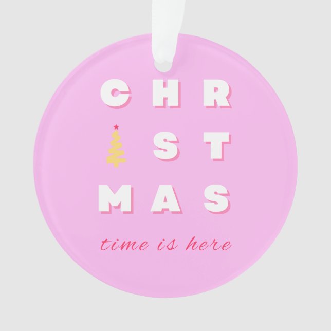 Abstract Retro Christmas Pink Holiday Decor Preppy Ornament (Front)