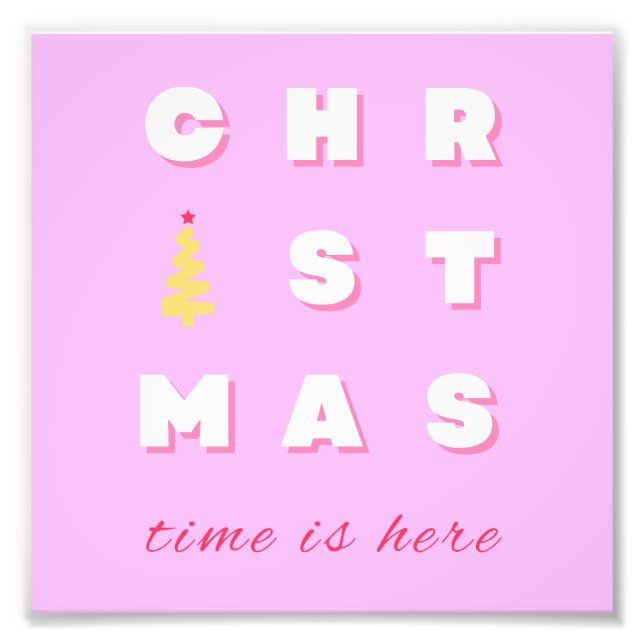 Abstract Retro Christmas Pink Holiday Decor Preppy Photo Print (Front)