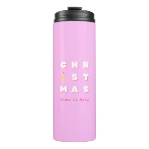 Abstract Retro Christmas Pink Holiday Decor Preppy Thermal Tumbler