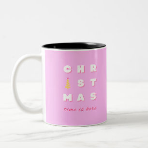 Abstract Retro Christmas Pink Holiday Decor Preppy Two-Tone Coffee Mug