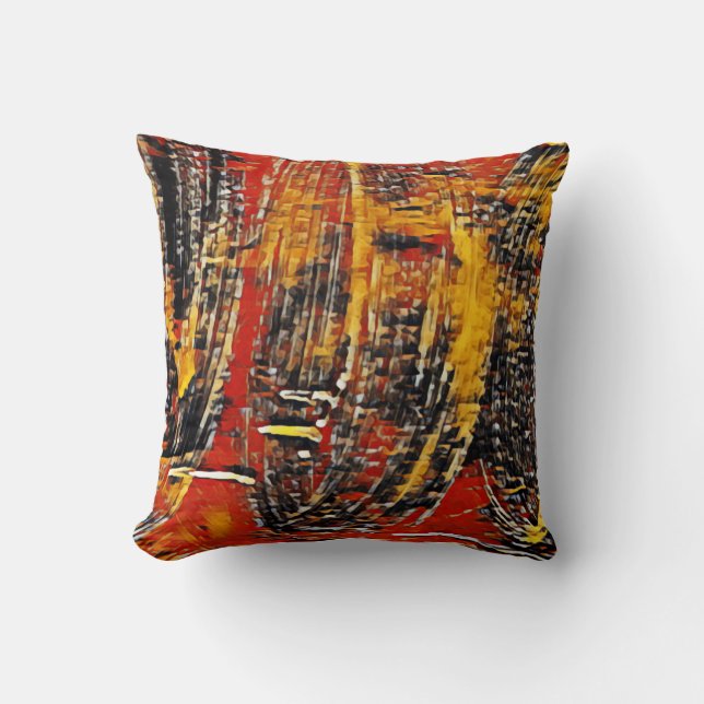 Abstract Retro Circle Wheel Red Black Cushion (Front)