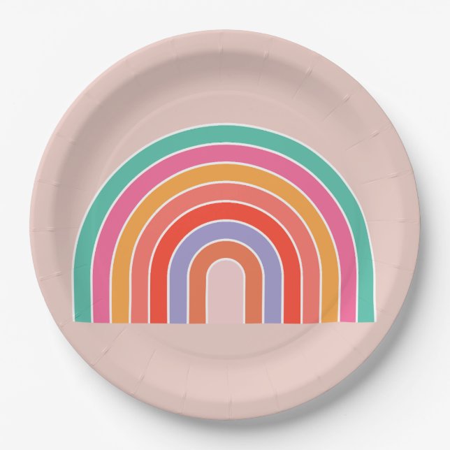 Abstract Retro Colourful Rainbow Paper Plate (Front)