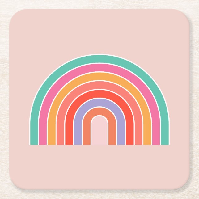 Abstract Retro Colourful Rainbow Square Paper Coaster (Front)