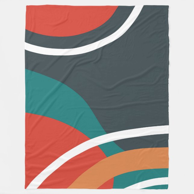 Abstract retro colours line art fleece blanket (Front)