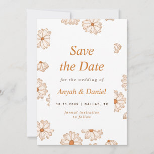 Abstract Retro Daisy Pattern Floral Minimalist Save The Date