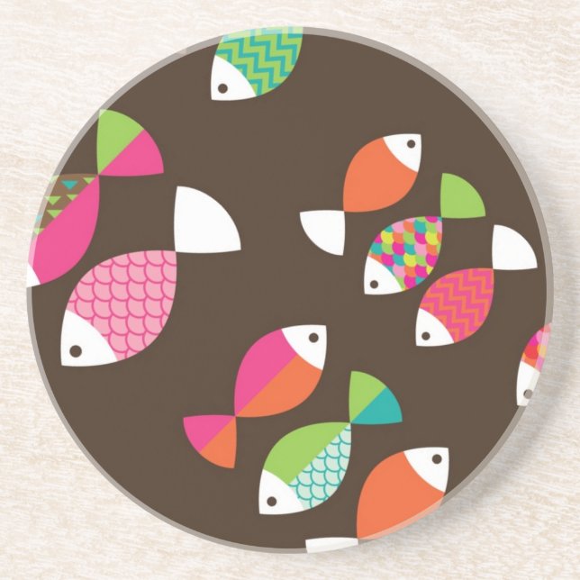 Abstract retro fish underwater pattern 2 coaster (Front)