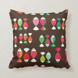 Abstract retro fish underwater pattern 2 cushion