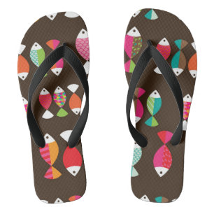 Abstract retro fish underwater pattern 2 flip flops