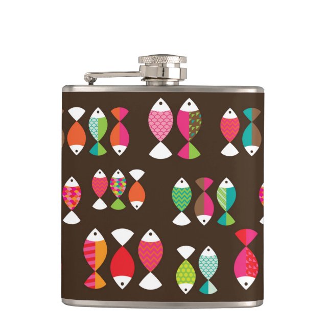 Abstract retro fish underwater pattern 2 hip flask (Front)