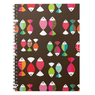 Abstract retro fish underwater pattern 2 notebook