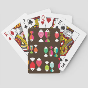 Abstract retro fish underwater pattern 2 playing cards