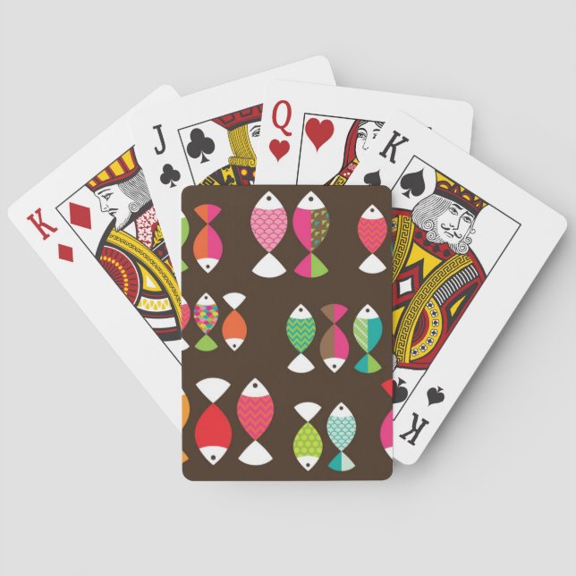 Abstract retro fish underwater pattern 2 playing cards (Back)
