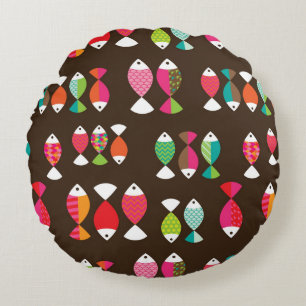 Abstract retro fish underwater pattern 2 round cushion