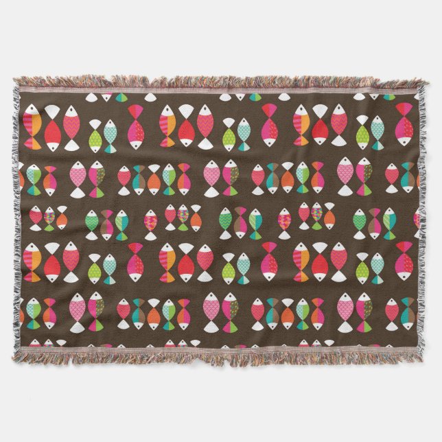 Abstract retro fish underwater pattern 2 throw blanket (Front)