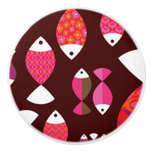 Abstract retro fish underwater pattern ceramic knob