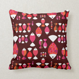Abstract retro fish underwater pattern cushion
