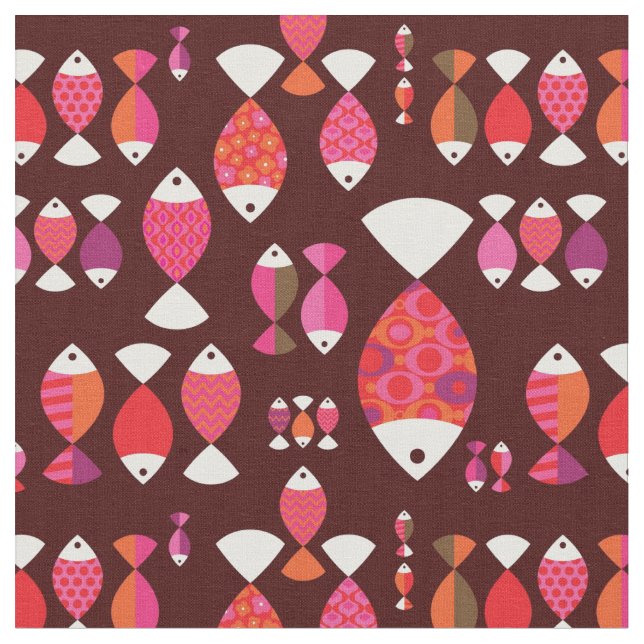 Abstract retro fish underwater pattern fabric (Close Up)