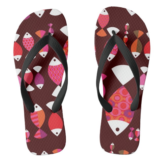 Abstract retro fish underwater pattern flip flops (Footbed)