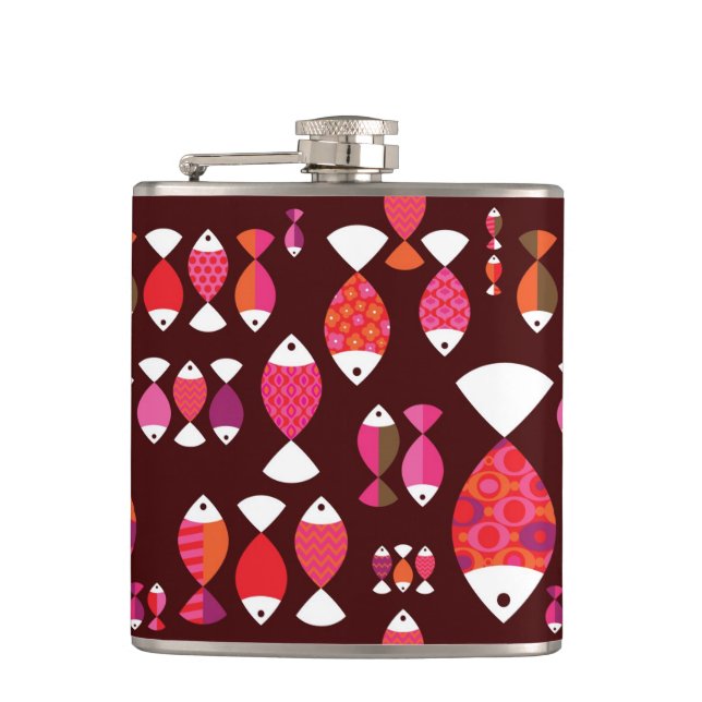 Abstract retro fish underwater pattern hip flask (Front)