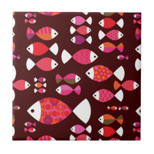 Abstract retro fish underwater pattern tile