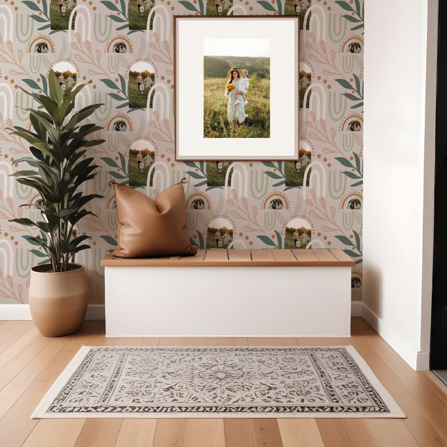 Abstract Retro Floral Boho Family Photo Arch  Wallpaper (Abstract Retro Floral Boho Family Photo Arch Wallpaper)