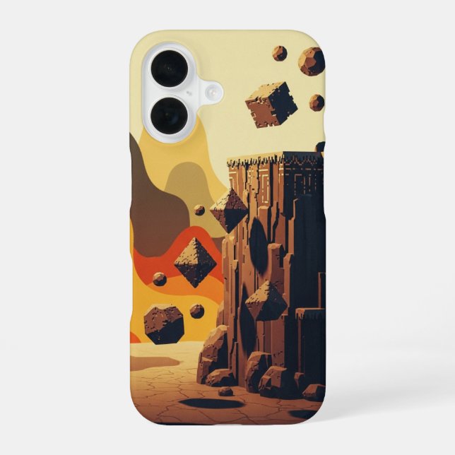 Abstract Retro-Gaming Floating Cliffs iPhone 16 Case (Back)