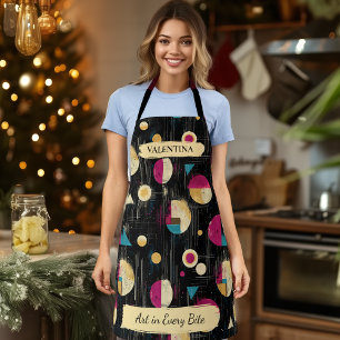 Abstract Retro Geometric Apron with Custom Name