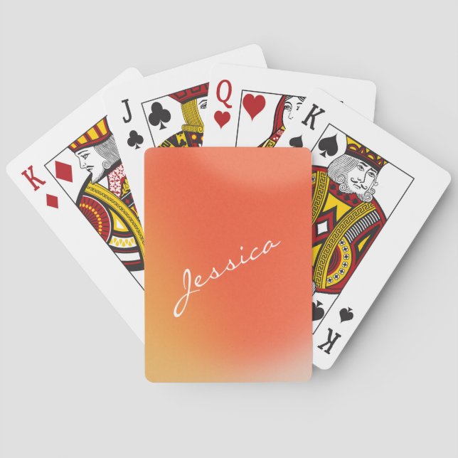 Abstract Retro Gradient Orange Personalised Name Playing Cards (Back)