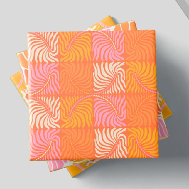 Abstract Retro Groovy Pattern Yellow Orange Pink Tile (Creator Uploaded)