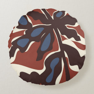 Abstract Retro Leaf Motif  Round Cushion
