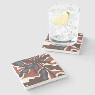 Abstract Retro Leaf Motif  Stone Coaster