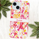Abstract Retro Marble Pattern Pink Personalised iPhone 15 Case<br><div class="desc">Fun modern abstract marbled pattern in pink,  orange and yellow.  Change the name to personalise.</div>