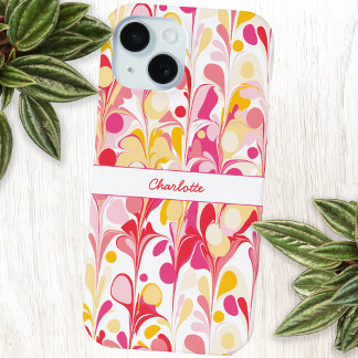 Abstract Retro Marble Pattern Pink Personalised iPhone 15 Case