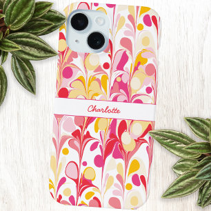 Abstract Retro Marble Pattern Pink Personalised iPhone 15 Case