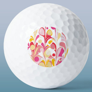 Abstract Retro Marble Pattern Pink Red Yellow Golf Balls
