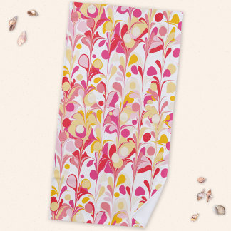 Abstract Retro Marble Pattern Pink Yellow Red Beach Towel