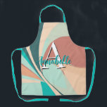 Abstract Retro Modern Peach Rust Teal Monogram Apron<br><div class="desc">This modern abstract apron is eye-catching and makes a statement with its retro look of peach,  teal,  aqua,  and clay rust swirls. Add a name and initial to personalize it. Created by Simply Farmhouse Press.</div>