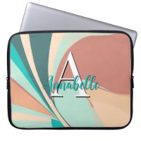 Abstract Retro Modern Peach Rust Teal Monogram