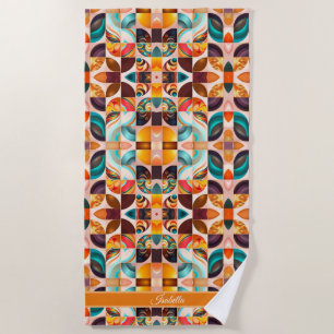 Abstract Retro Modern Squares Collection Beach Towel