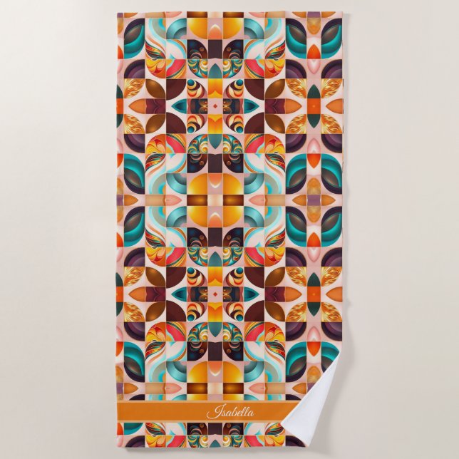 Abstract Retro Modern Squares Collection Beach Towel (Front)