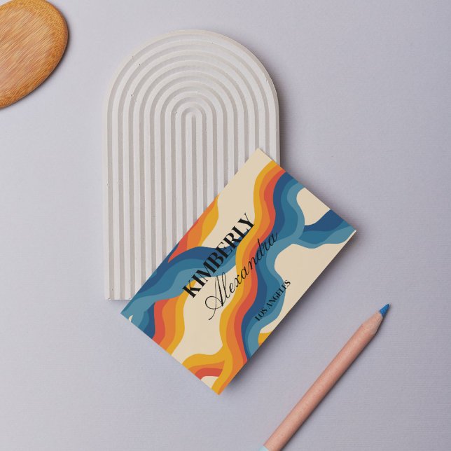 Abstract Retro Orange Blue Wavy Stripe Bold Modern Business Card (Creator Uploaded)