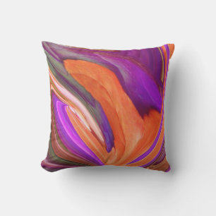 Abstract Retro Orange N Purple Leaf Outdoor Pillow
