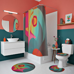 Abstract retro owl shower curtain