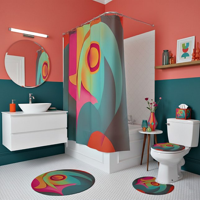 Abstract retro owl shower curtain (Creator Uploaded)